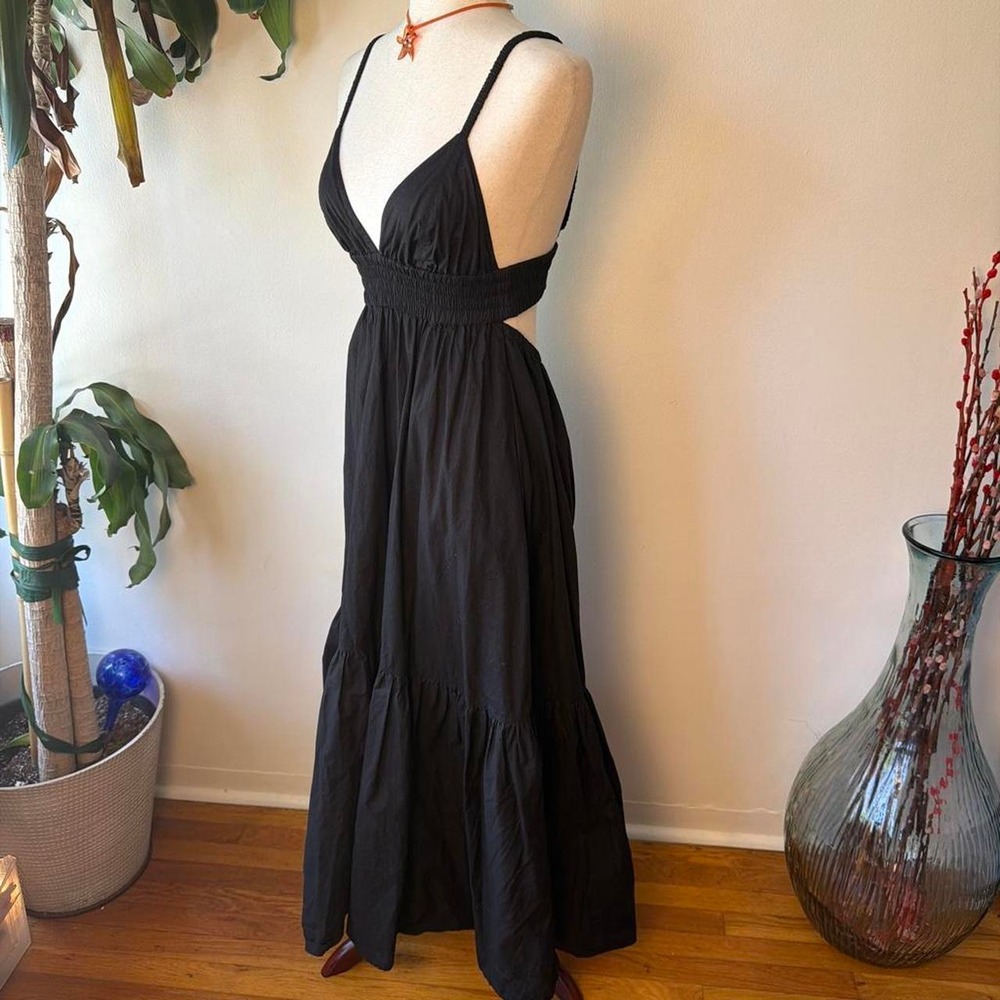 ALC Rhodes Black Cotton Tiered Maxi Dress Open Back 6